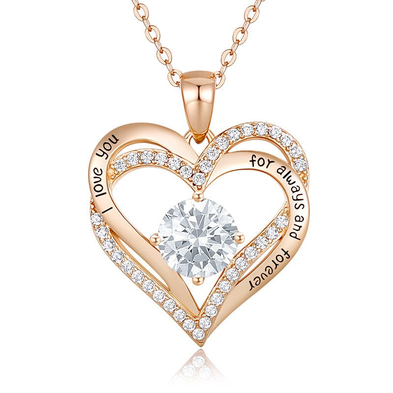 Sterling Silver MAMA Simple Style Shiny Letter Heart Shape Inlay Birthstone Zircon Pendant Necklace