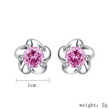 1 Pair Elegant Glam Flower Sterling Silver Moissanite Ear Studs