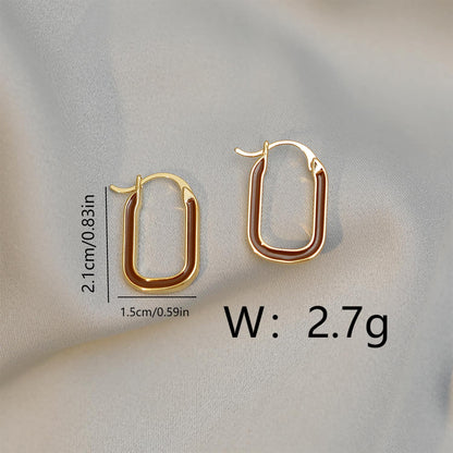 1 Pair Simple Style Oval Enamel Copper 18K Gold Plated Earrings