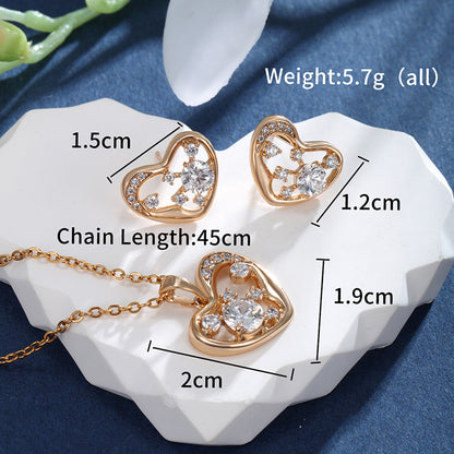 XUPING Simple Style Commute Heart Shape Alloy Copper Alloy Hollow Out Inlay Artificial Gemstones 18K Gold Plated Women's Jewelry Set