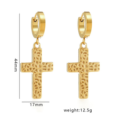 1 Pair Hip-Hop Punk Cross Plating Stainless Steel 18K Gold Plated Drop Earrings