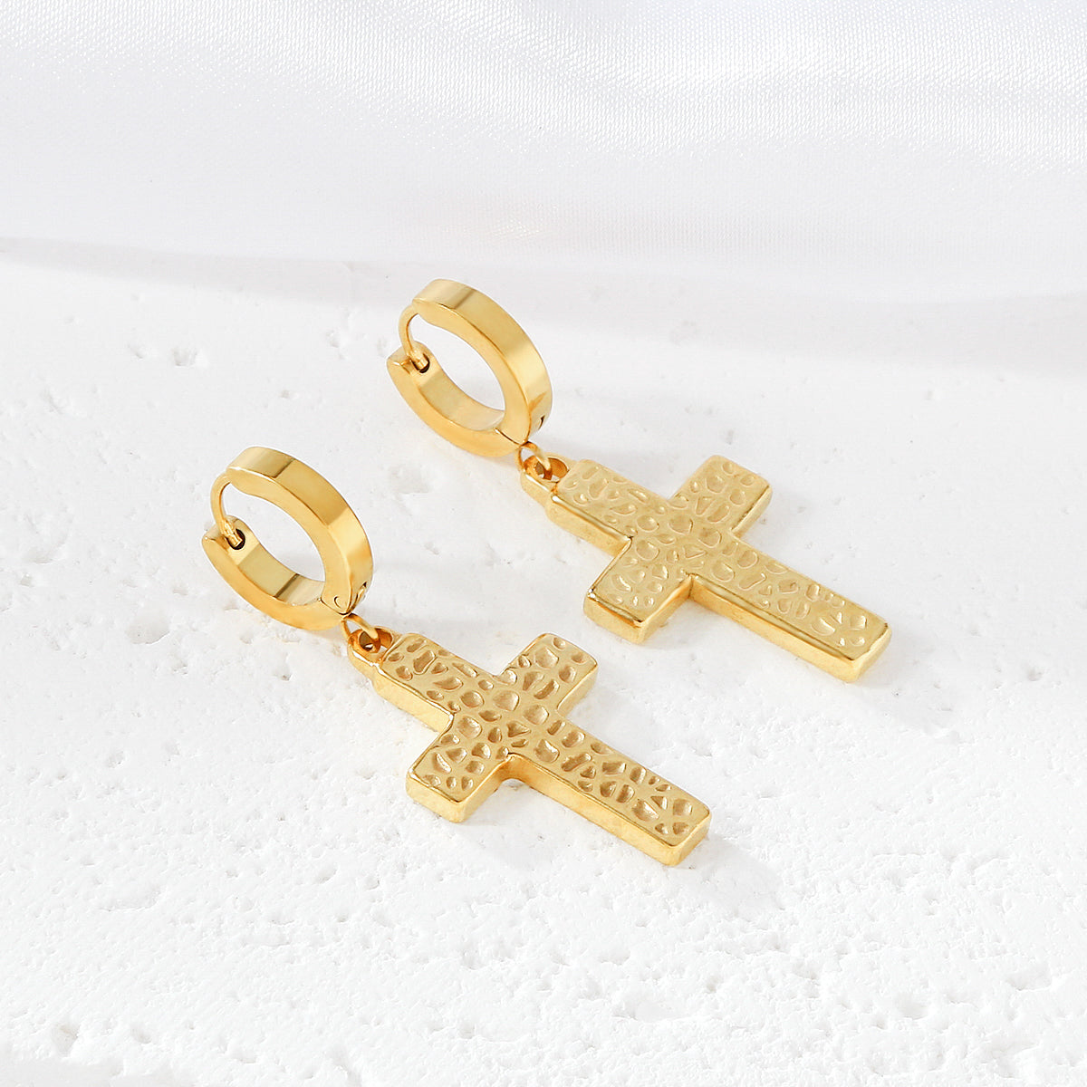 1 Pair Hip-Hop Punk Cross Plating Stainless Steel 18K Gold Plated Drop Earrings