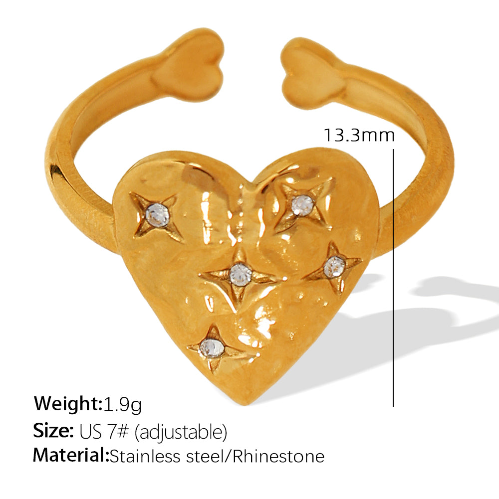 Titanium Steel 18K Gold Plated Vintage Style Star Heart Shape Plating Inlay Zircon Open Rings