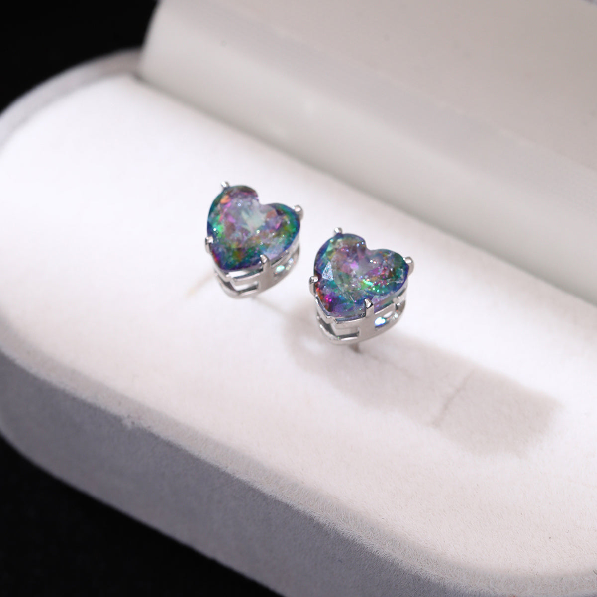 1 Pair Cute Sweet Shiny Square Oval Heart Shape Inlay Copper Zircon Ear Studs