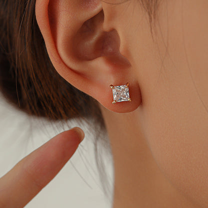 1 Pair Cute Sweet Shiny Square Oval Heart Shape Inlay Copper Zircon Ear Studs