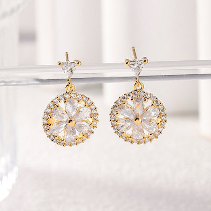 1 Pair Funny Round Dots Flower Plating Inlay Copper Zircon 18K Gold Plated Drop Earrings