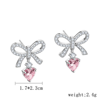 1 Pair Simple Style Classic Style Heart Shape Inlay Sterling Silver Zircon Ear Studs