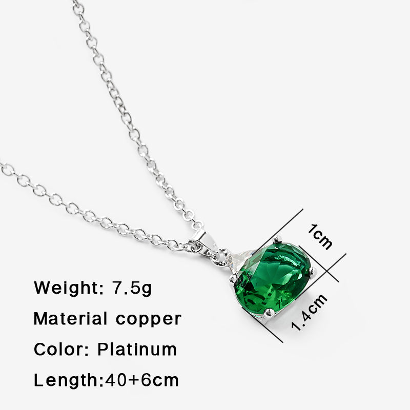 Copper Casual Oval Inlay Zircon Pendant Necklace