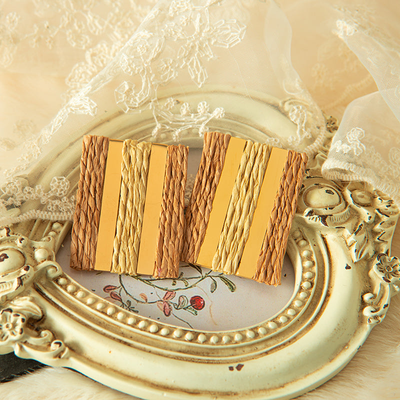 1 Pair Simple Style Classic Style Square Stripe Plating Stainless Steel Raffia Gold Plated Ear Studs