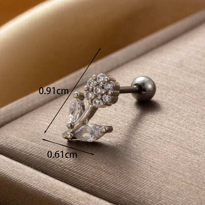 1 Piece Simple Style Geometric Flower Butterfly Inlay Copper Zircon Ear Studs