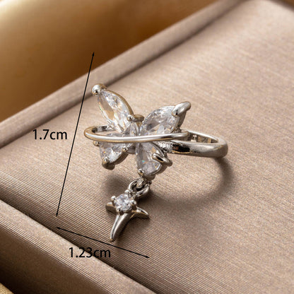 1 Piece Simple Style Geometric Flower Butterfly Inlay Copper Zircon Ear Studs