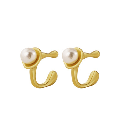 1 Pair Elegant Classical Simple Style Pearl Plating Inlay Stainless Steel Artificial Pearls 18K Gold Plated Ear Studs