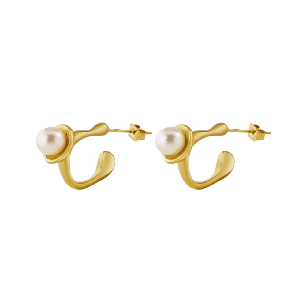 1 Pair Elegant Classical Simple Style Pearl Plating Inlay Stainless Steel Artificial Pearls 18K Gold Plated Ear Studs