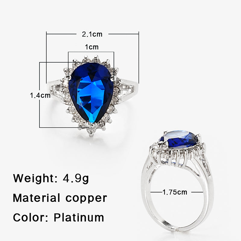 Wholesale Glam Classical Water Droplets Copper Inlay White Gold Plated Zircon Rings