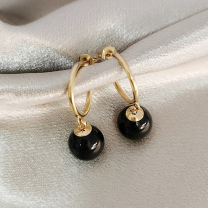 1 Pair Simple Style Geometric Inlay Copper Artificial Pearls Agate 14K Gold Plated Drop Earrings