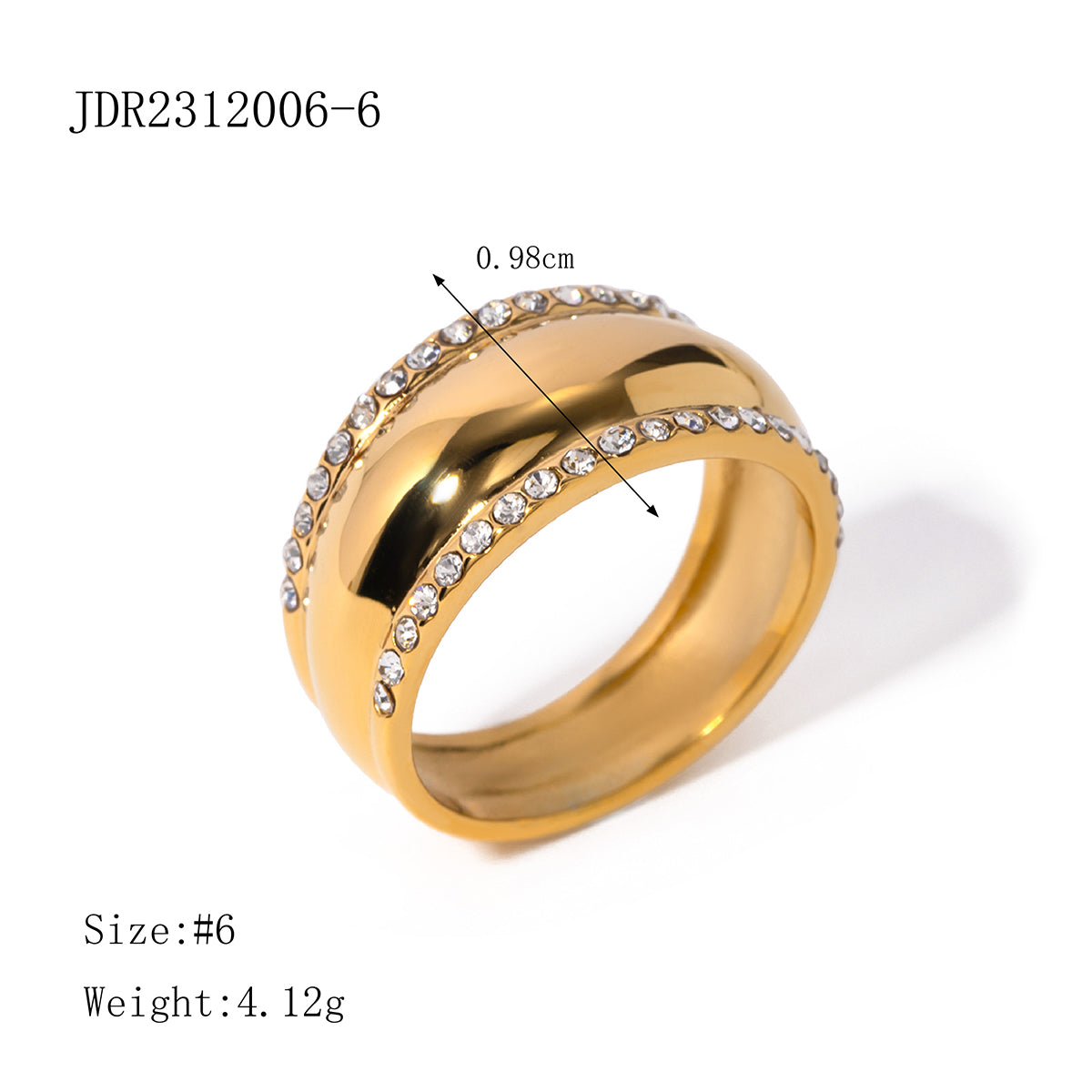 Stainless Steel 18K Gold Plated Simple Style Classic Style Solid Color Plating Inlay Rhinestones Rings