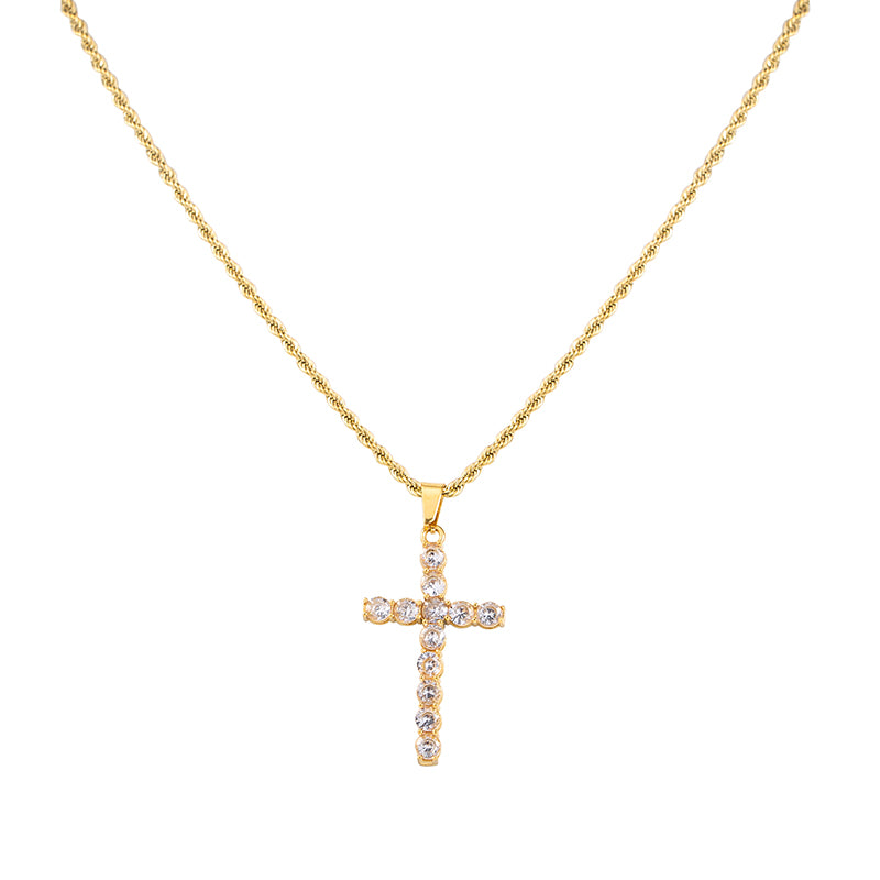 Stainless Steel 18K Gold Plated Business Simple Style Cross Plating Inlay Rhinestones Pendant Necklace