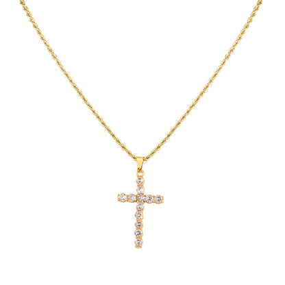 Stainless Steel 18K Gold Plated Business Simple Style Cross Plating Inlay Rhinestones Pendant Necklace