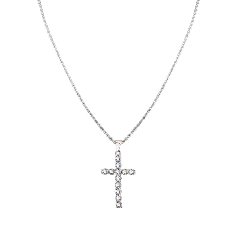 Stainless Steel 18K Gold Plated Business Simple Style Cross Plating Inlay Rhinestones Pendant Necklace