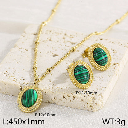 Stainless Steel Simple Style Oval Inlay Turquoise Earrings Necklace