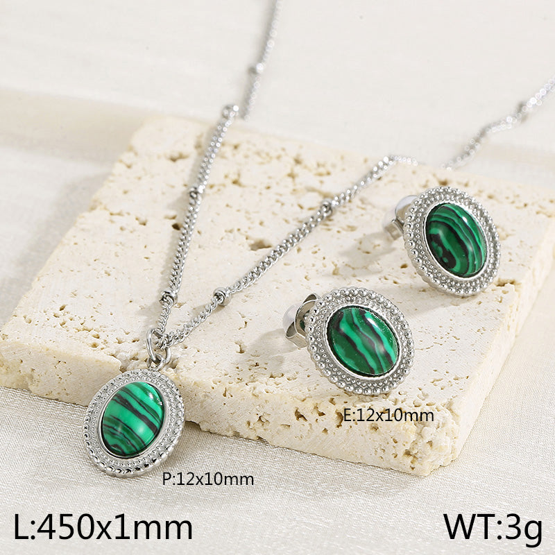 Stainless Steel Simple Style Oval Inlay Turquoise Earrings Necklace