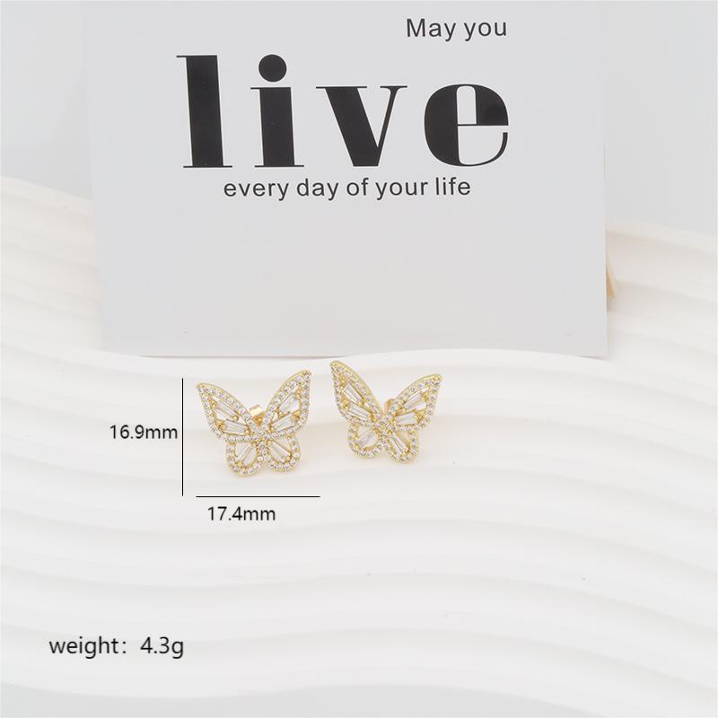 1 Pair Simple Style Butterfly Plating Inlay Copper Zircon 18K Gold Plated White Gold Plated Ear Studs