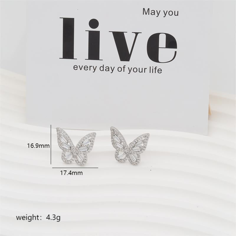 1 Pair Simple Style Butterfly Plating Inlay Copper Zircon 18K Gold Plated White Gold Plated Ear Studs