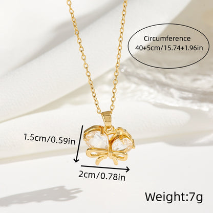 Stainless Steel Gold Plated Silver Plated Casual Commute Heart Shape Bow Knot Plating Diamond Zircon Pendant Necklace