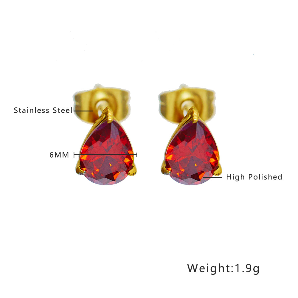 1 Pair French Style Water Droplets Inlay Titanium Steel Zircon 18K Gold Plated Ear Studs