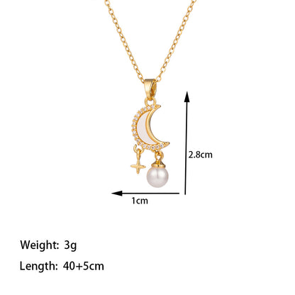 Titanium Steel 18K Gold Plated Casual Simple Style Conch Shell Polishing Plating Inlay Artificial Rhinestones Pendant Necklace