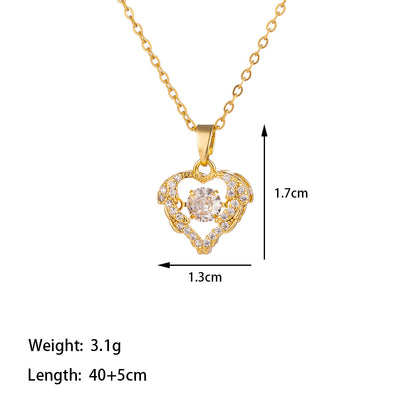 Titanium Steel 18K Gold Plated Casual Simple Style Sector Heart Shape Polishing Inlay Artificial Rhinestones Pendant Necklace