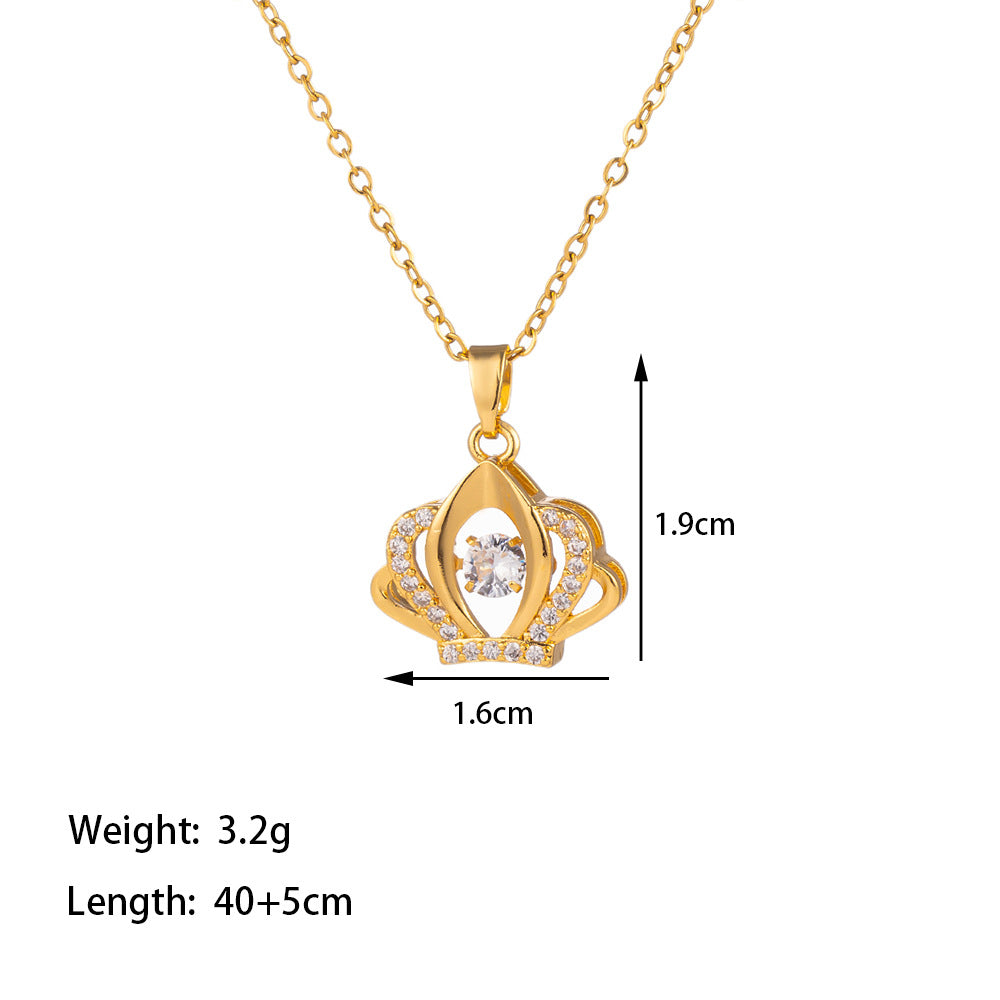 Titanium Steel 18K Gold Plated Casual Simple Style Sector Heart Shape Polishing Inlay Artificial Rhinestones Pendant Necklace