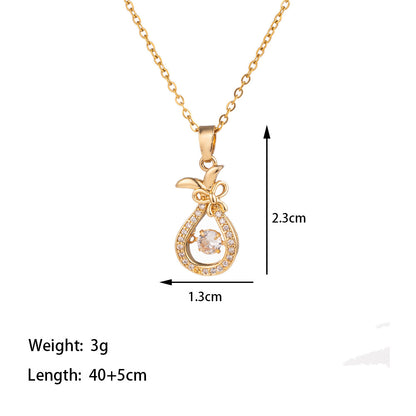 Titanium Steel 18K Gold Plated Casual Simple Style Sector Heart Shape Polishing Inlay Artificial Rhinestones Pendant Necklace