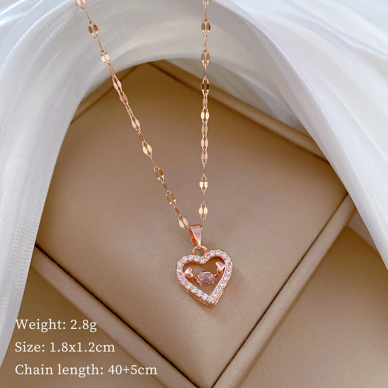 Titanium Steel IG Style Heart Shape Hollow Out Inlay Artificial Gemstones Pendant Necklace