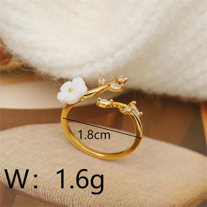 Wholesale Cute Sweet Flower Copper Plating Inlay 18K Gold Plated Zircon Rings