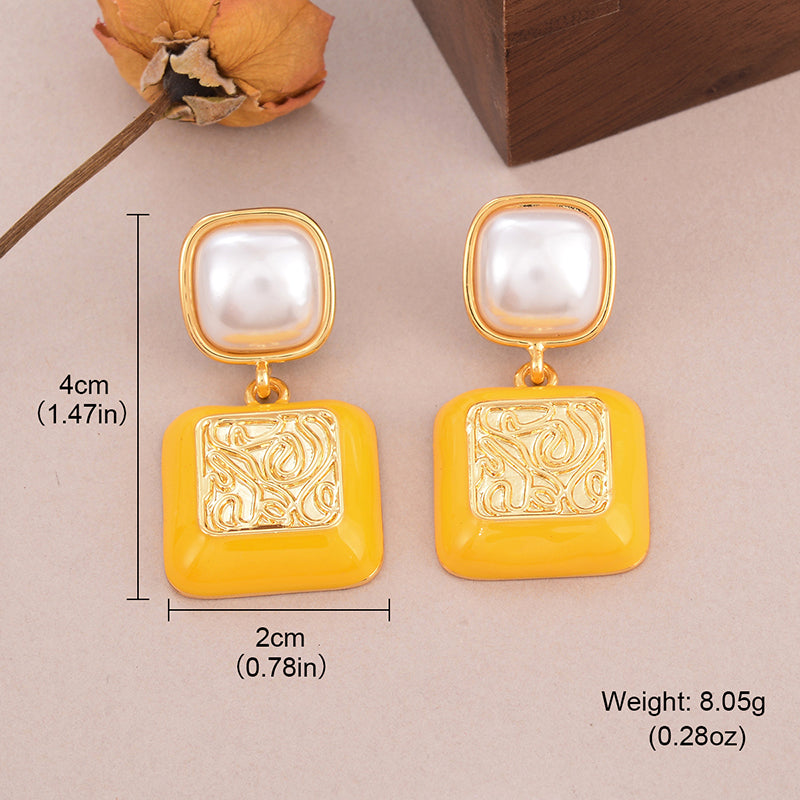 1 Pair Simple Style Classic Style Square Plating Inlay Copper Artificial Pearls 18K Gold Plated Drop Earrings