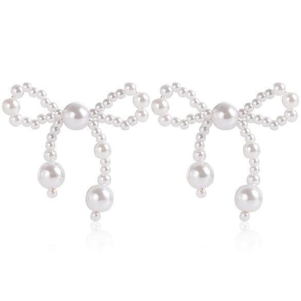 1 Pair Elegant Bow Knot Inlay Imitation Pearl Alloy Pearl Ear Studs