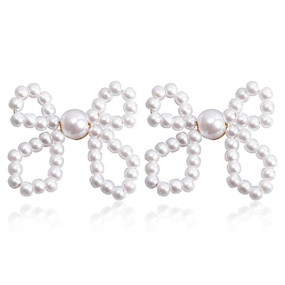 1 Pair Elegant Bow Knot Inlay Imitation Pearl Alloy Pearl Ear Studs