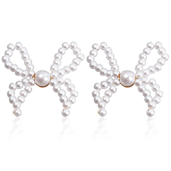1 Pair Elegant Bow Knot Inlay Imitation Pearl Alloy Pearl Ear Studs