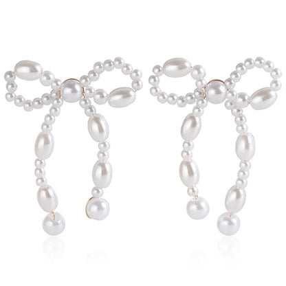 1 Pair Elegant Bow Knot Inlay Imitation Pearl Alloy Pearl Ear Studs