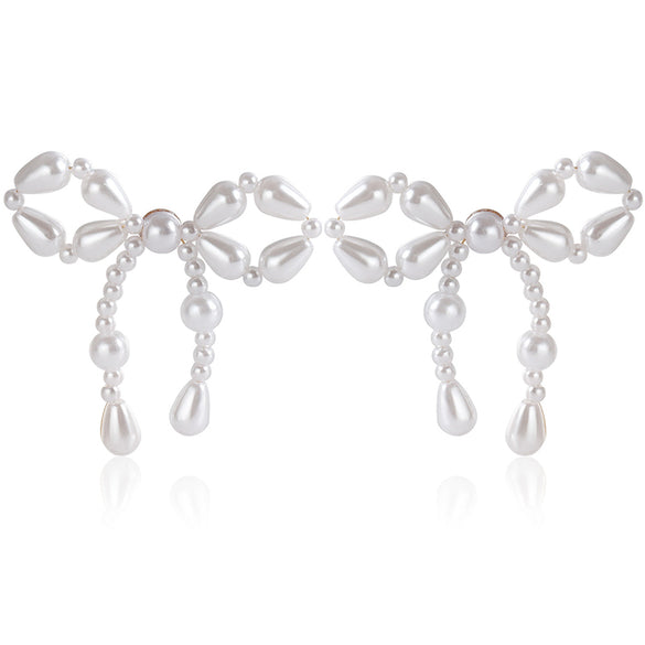 1 Pair Elegant Bow Knot Inlay Imitation Pearl Alloy Pearl Ear Studs