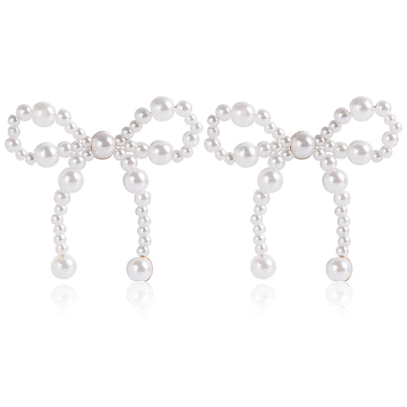 1 Pair Elegant Bow Knot Inlay Imitation Pearl Alloy Pearl Ear Studs