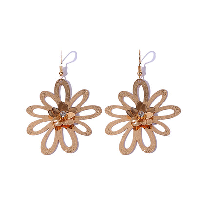 1 Pair Solid Color Flower Inlay Copper Zircon Gold Plated Drop Earrings