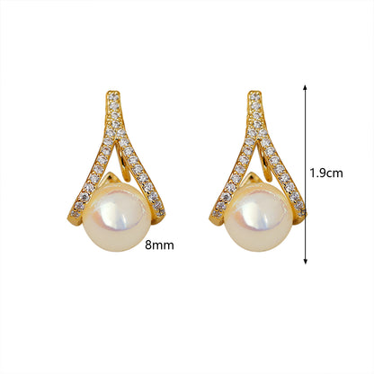 1 Pair Elegant Vintage Style Pearl Plating Inlay Copper Zircon 18K Gold Plated Ear Studs