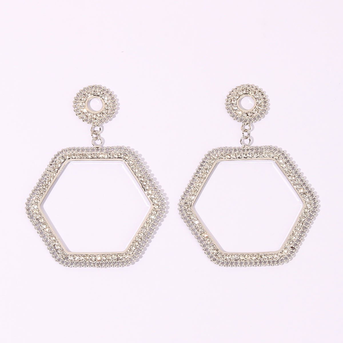 1 Pair Simple Style Hexagon Geometric Rhinestone Metal Rhodium Plated Drop Earrings