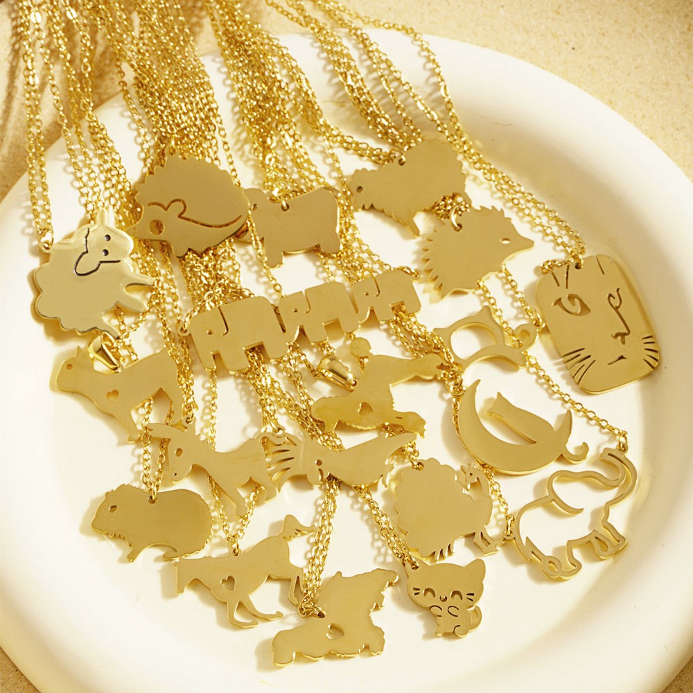 Stainless Steel 18K Gold Plated Simple Style Animal Letter Hollow Out Necklace