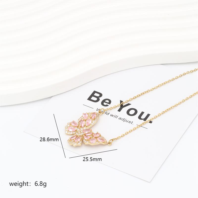 Stainless Steel Copper 18K Gold Plated Sweet Simple Style Commute Butterfly Plating Inlay Zircon Pendant Necklace