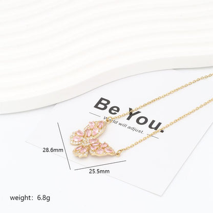 Stainless Steel Copper 18K Gold Plated Sweet Simple Style Commute Butterfly Plating Inlay Zircon Pendant Necklace