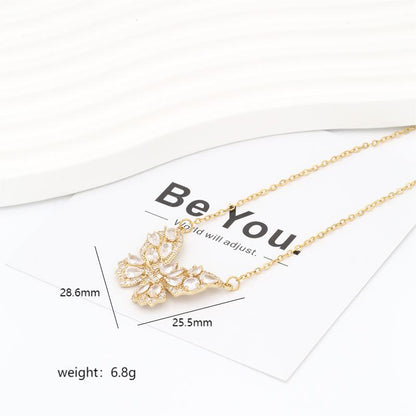 Stainless Steel Copper 18K Gold Plated Sweet Simple Style Commute Butterfly Plating Inlay Zircon Pendant Necklace