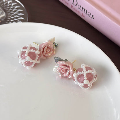 1 Pair Cute Flower Glass Ceramics Ear Studs